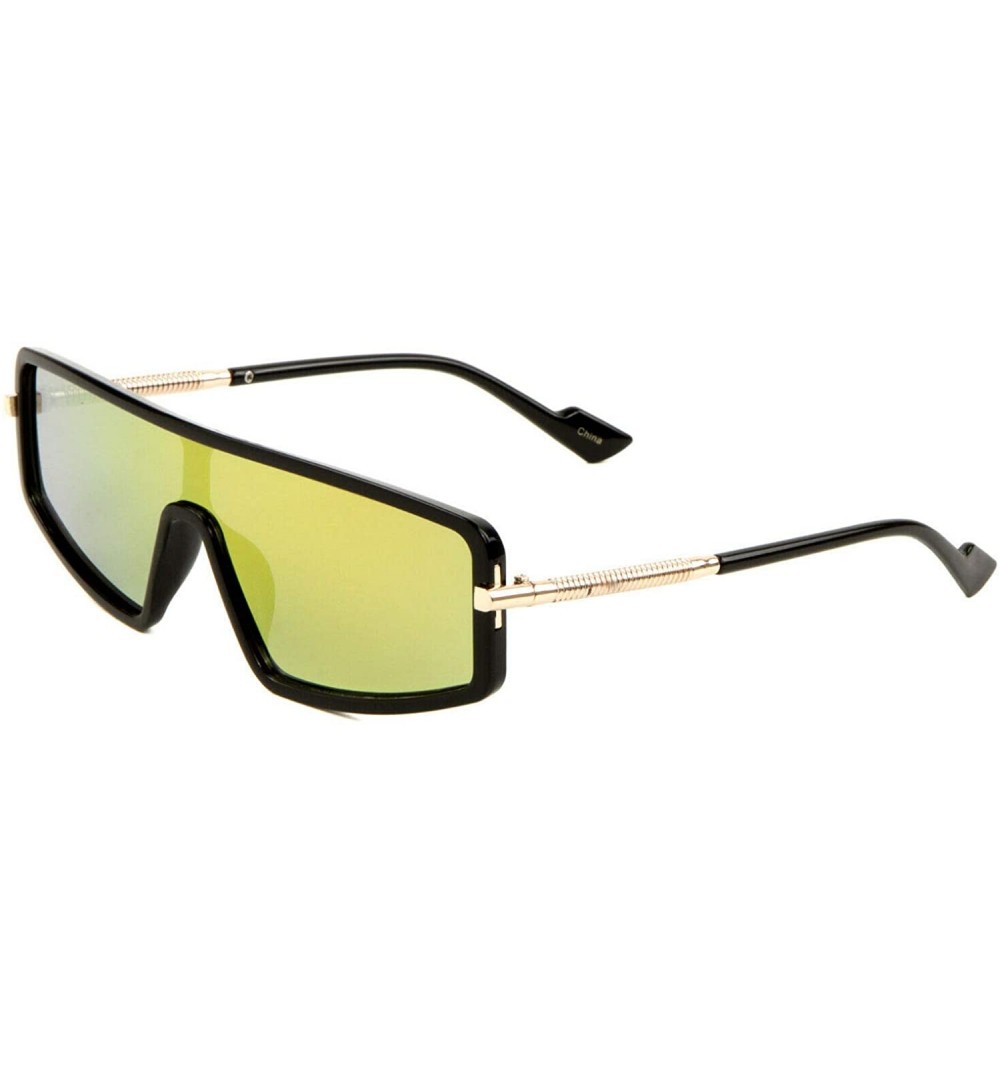 Shield Slim Flat Top One Piece Shield Lens Wrap Around Luxury Sunglasses - Black Gold Frame - C818WNC7CU5 $7.90