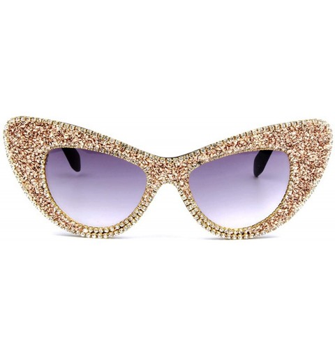 Cat Eye Women's Luxucy Cat Eye Rhinestone Sunglasses PC Frame Fashion UV400 Protection Glasses - Gold - C4195WHCKQ6 $16.74