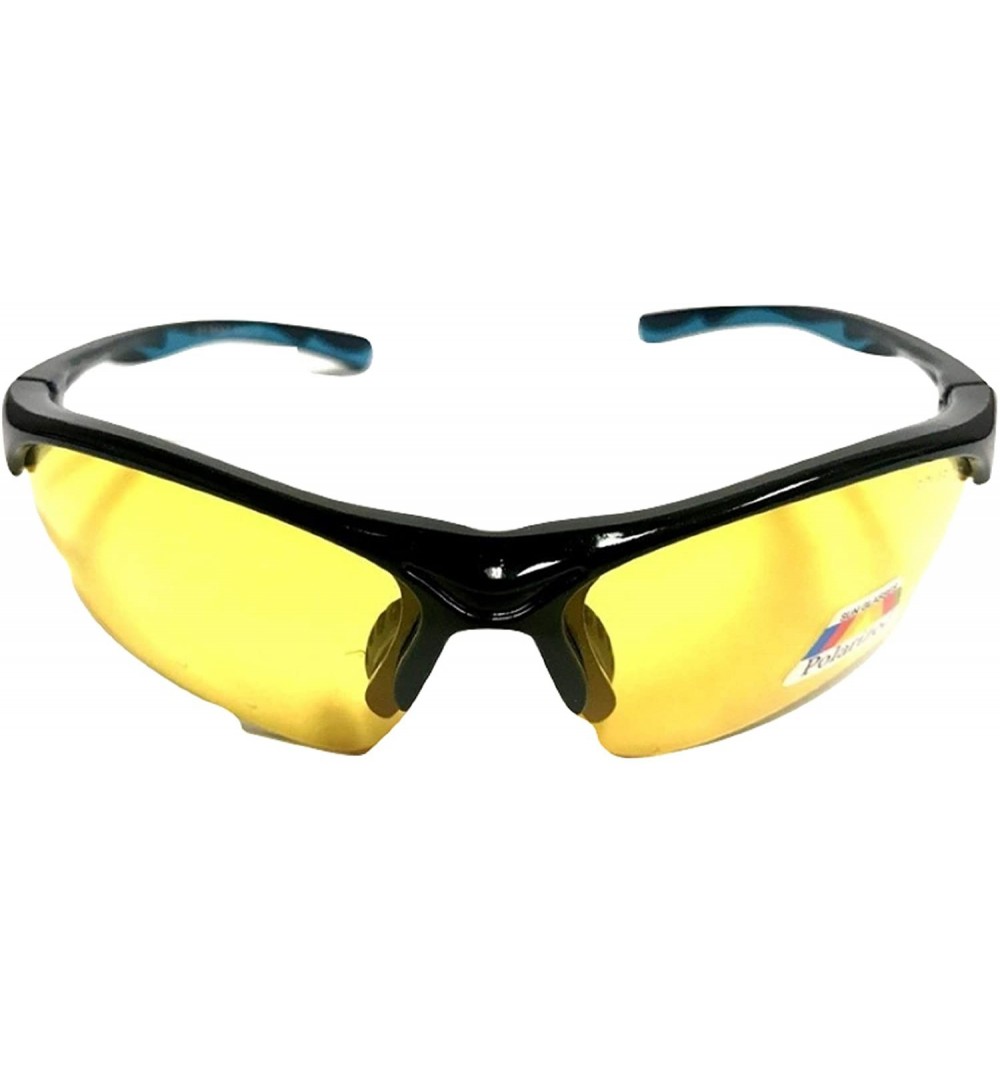 Aviator Half Frame Sport Wrap Around Yellow HD Night Driving Glasses - Black With Blue - CH1896KR0H7 $30.10