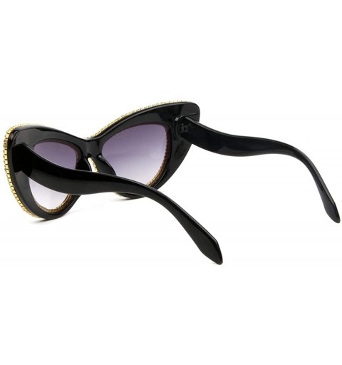 Cat Eye Women's Luxucy Cat Eye Rhinestone Sunglasses PC Frame Fashion UV400 Protection Glasses - Gold - C4195WHCKQ6 $16.74