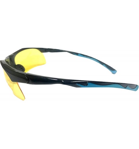 Aviator Half Frame Sport Wrap Around Yellow HD Night Driving Glasses - Black With Blue - CH1896KR0H7 $30.10