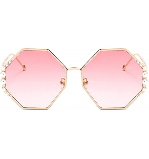 Round Womens Oversized Pearl Rhinestone Sunglasses Stylish Design Eyewear - Gold Frame Pink Lens - CT18UKS8975 $16.55