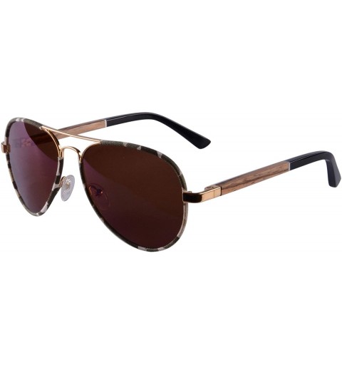 Aviator Pilot Metal Frame UV400 Polarized Sun Glasses Wood Sunglasses for Men-S1570 - Gold&zebra Skin Frame - C7193LX6XTW $22.09