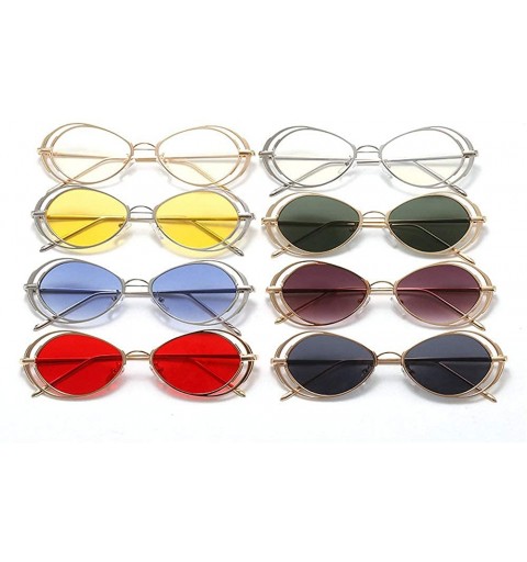 Oval Punk Style Hollow Sunglasses Women Metal Glasses Cat Retro Small Oval Men Sunglasses - Gradient Grey - CK18YDW2NA4 $14.65