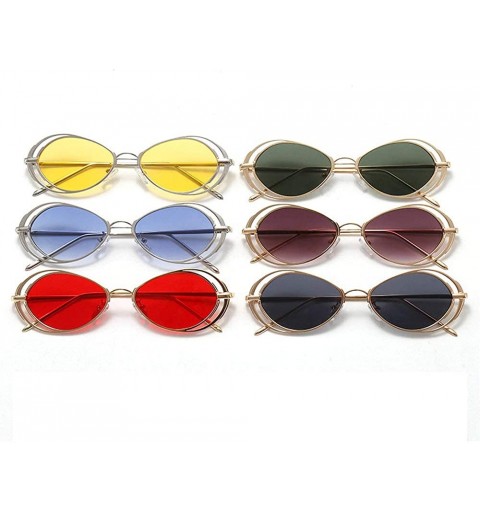 Oval Punk Style Hollow Sunglasses Women Metal Glasses Cat Retro Small Oval Men Sunglasses - Gradient Grey - CK18YDW2NA4 $14.65