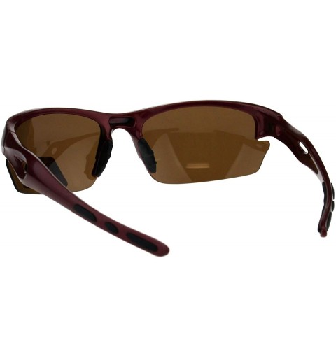 Sport Polarized Lens Sports Sunglasses Half Rim Wrap Around Light Weight Frame - Red - CM18R58XRTQ $12.76