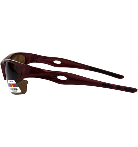 Sport Polarized Lens Sports Sunglasses Half Rim Wrap Around Light Weight Frame - Red - CM18R58XRTQ $12.76