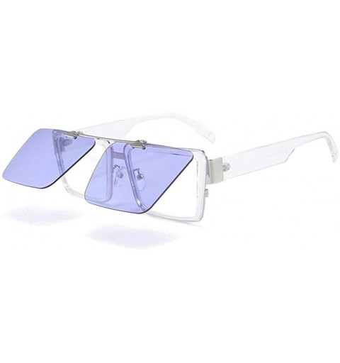 Square Square Steampunk Flip UP Sunglasses for Women UV400 Anti-Blue light Lens - 4 Purple - C71900SY2AK $13.50