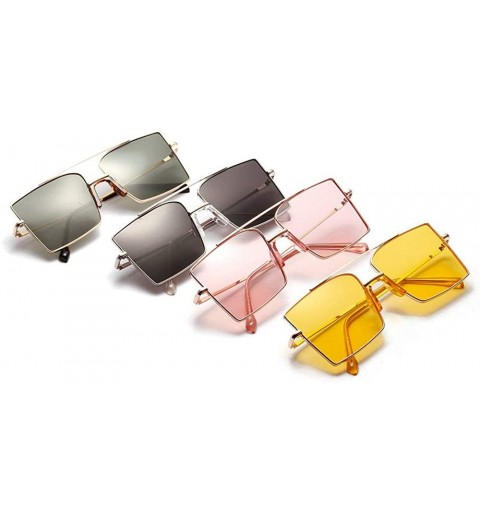 Square Fashion Metal Big Frame Square Sunglasses female transparent pink Brand Designer Men Glasses - Grey - C518WQW0TZG $13.23