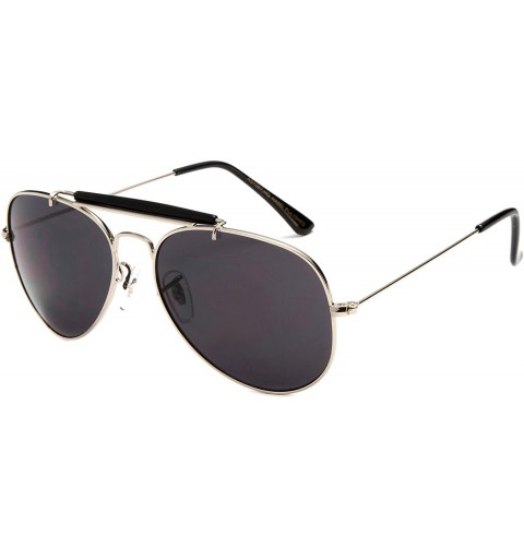 Aviator Timeless Classic Aviator Sunglasses with Brow Bar for Men Women - Silver/Smoke - C912J6U5DNZ $11.14