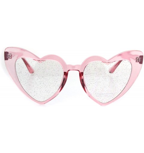Cat Eye Womens Glitter Lens Heart Shape Plastic Valentine Cat Eye Sunglasses - Pink Clear - CD18ICME6Y9 $13.21