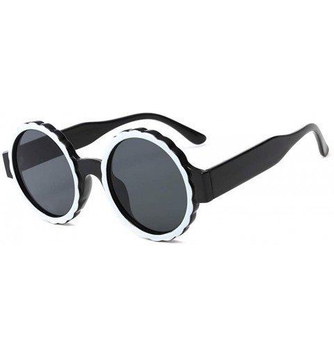Round Women's Fashion Round Frame Mask Sunglasses Plastic Sunglasses - Black - CO18UQNK0M5 $17.87