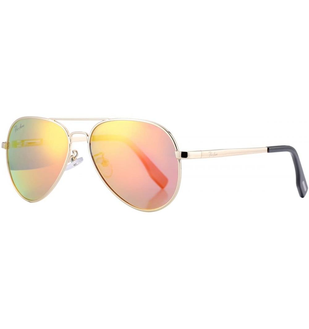 Oval Small Polarized Aviator Sunglasses for Adult Small Face and Junior-52mm - Gold Frame/Red Mirrored Lens - CL1820Y636X $22.40