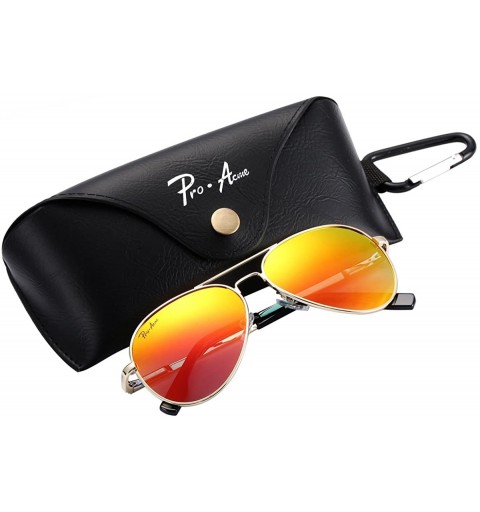 Oval Small Polarized Aviator Sunglasses for Adult Small Face and Junior-52mm - Gold Frame/Red Mirrored Lens - CL1820Y636X $22.40