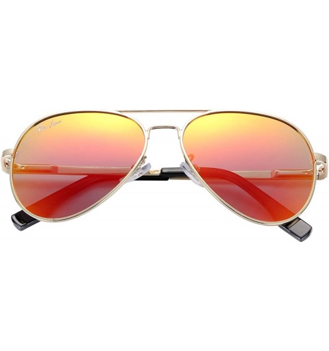 Oval Small Polarized Aviator Sunglasses for Adult Small Face and Junior-52mm - Gold Frame/Red Mirrored Lens - CL1820Y636X $22.40