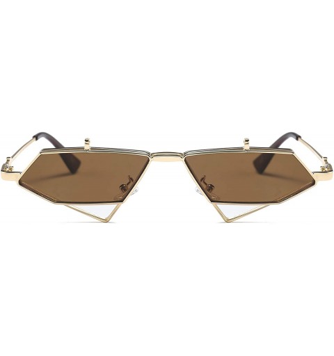 Semi-rimless Women Polygon Mirror Lens Vintage Small Metal Frame UV400 Sunglasses for Feminino 23019 - Tea - CT18ZA5ULHD $39.02