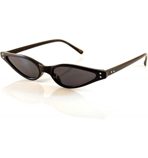 Cat Eye 90s Vintage Extreme Wide Metal Accent Slim Cat-Eye Sunglasses A146 - Black/ Black - CH18CHK2UEU $8.03