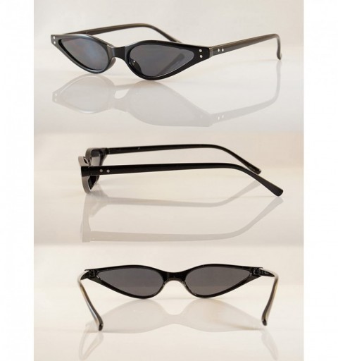Cat Eye 90s Vintage Extreme Wide Metal Accent Slim Cat-Eye Sunglasses A146 - Black/ Black - CH18CHK2UEU $8.03