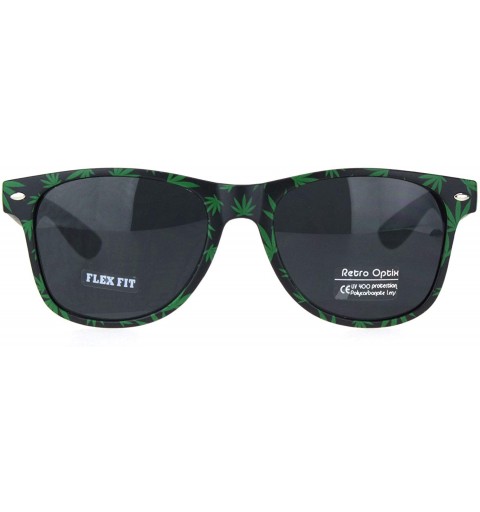 Rectangular Mens Marijuana Pot Leaf Print Hipster Black Horn Rim Sunglasses - Matte Black - CQ18MD50K8L $8.96