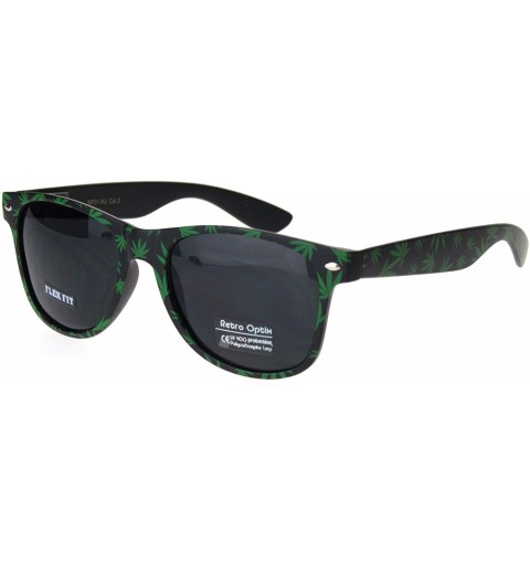 Rectangular Mens Marijuana Pot Leaf Print Hipster Black Horn Rim Sunglasses - Matte Black - CQ18MD50K8L $8.96