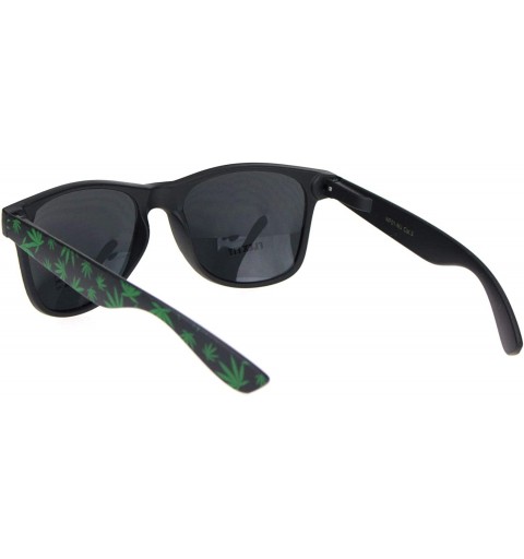 Rectangular Mens Marijuana Pot Leaf Print Hipster Black Horn Rim Sunglasses - Matte Black - CQ18MD50K8L $8.96