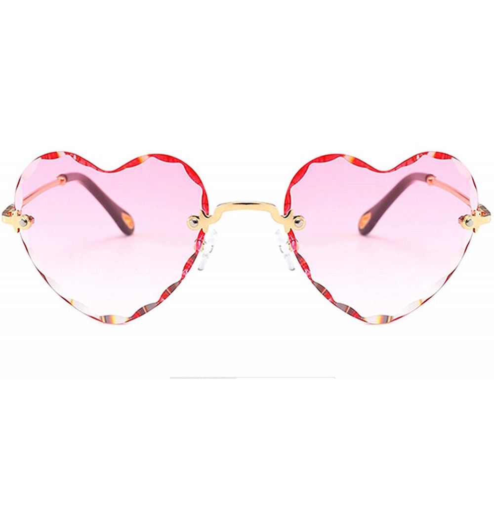 Rimless Classic Heart Lens Rimless Sunglasses for Women UV 400 Protection - Pink - CS18RNE2SNL $13.34
