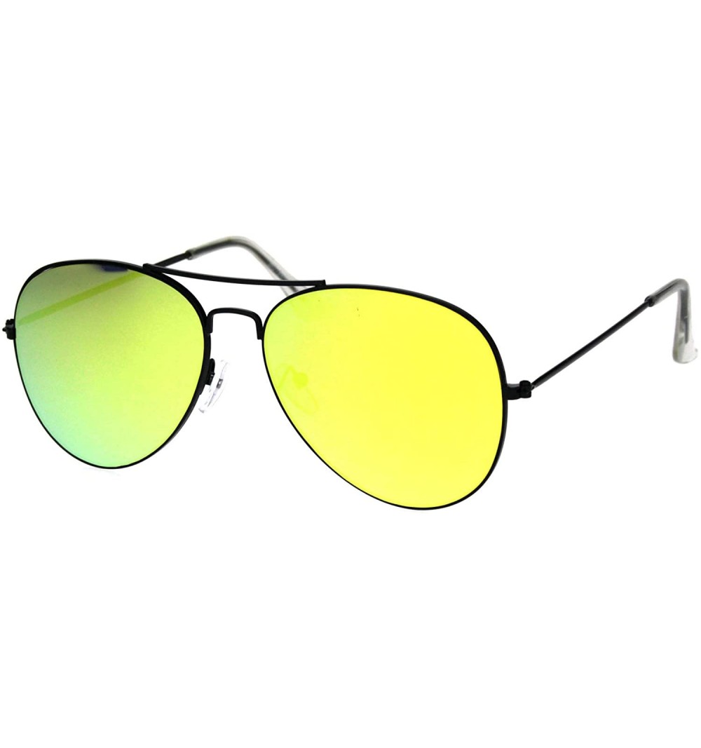 Aviator Classic Unisex Aviator Sunglasses Thin Metal Frame Mirrored Lens UV 400 - Black (Yellow Mirror) - CT18RW0W57N $19.47