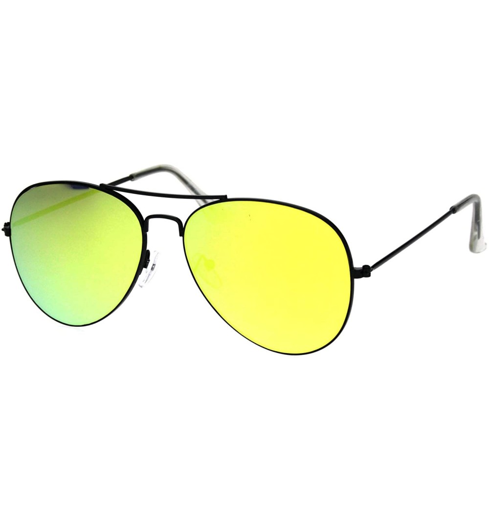 Aviator Classic Unisex Aviator Sunglasses Thin Metal Frame Mirrored Lens UV 400 - Black (Yellow Mirror) - CT18RW0W57N $12.46