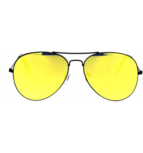 Aviator Classic Unisex Aviator Sunglasses Thin Metal Frame Mirrored Lens UV 400 - Black (Yellow Mirror) - CT18RW0W57N $12.46