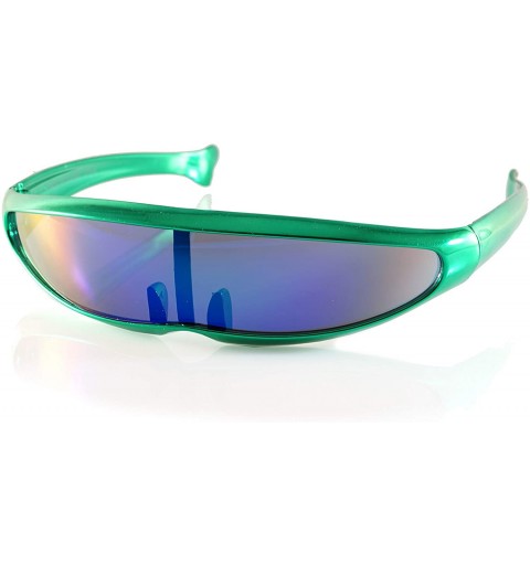 Shield Futuristic Mirror Mono Lens Cyber Robot Metallic Frame Sunglasses A272 - Green - CG18RS2370T $20.13