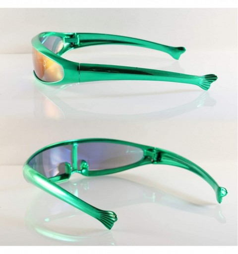 Shield Futuristic Mirror Mono Lens Cyber Robot Metallic Frame Sunglasses A272 - Green - CG18RS2370T $9.54