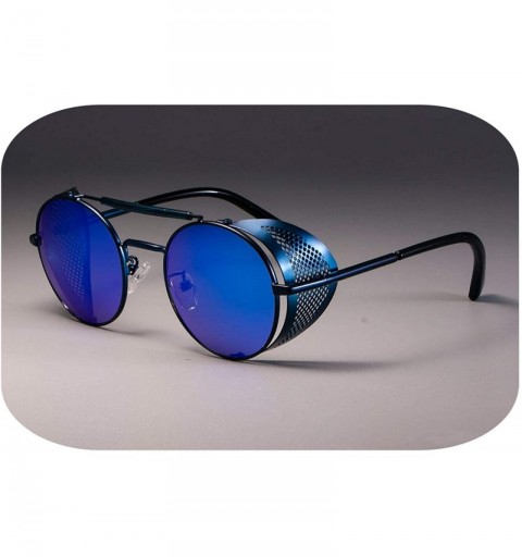 Round Zml14 Retro Round Metal Sunglasses Steampunk Men Women Glasses Oculos De Sol Shades UV Protection - Blue Blue - CK19852...