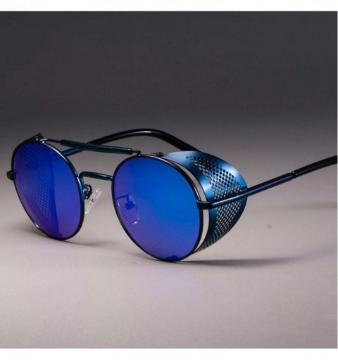 Round Zml14 Retro Round Metal Sunglasses Steampunk Men Women Glasses Oculos De Sol Shades UV Protection - Blue Blue - CK19852...