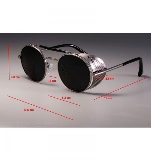 Round Zml14 Retro Round Metal Sunglasses Steampunk Men Women Glasses Oculos De Sol Shades UV Protection - Blue Blue - CK19852...