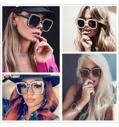 Square Square Rhinestone Oversized Sunglasses Metal Frame Retro Bling Sun glasses for Women - Pink - C818WQE4Q3C $10.79