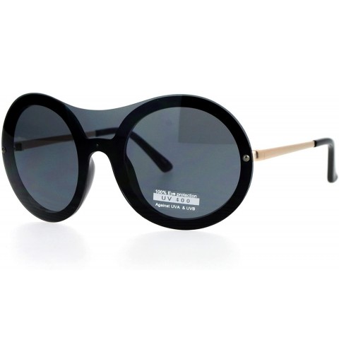 Round Retro Unique Shield Round Rimless Womens Sunglasses - All Black - CW12H78YQQN $10.87