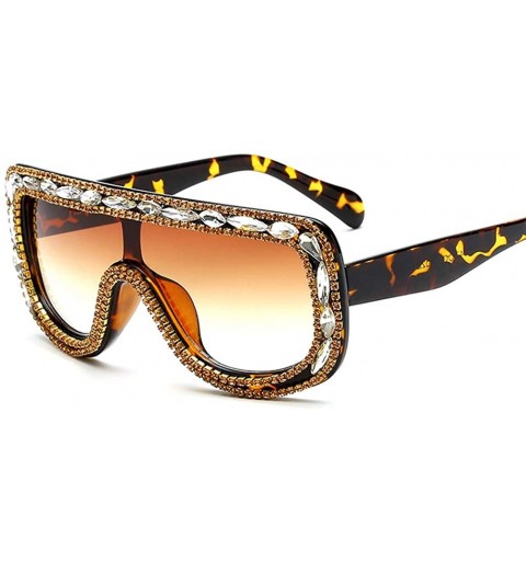 Goggle Oversized Square Geometric Shine Style Diamond Women Sunglasses New - Tortoise - C618OCRZ5H2 $20.08