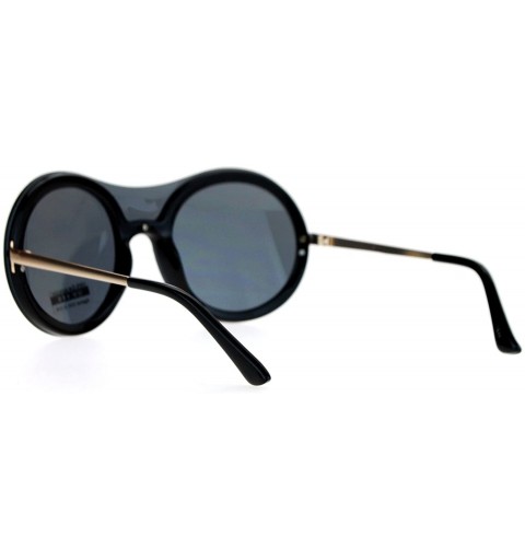 Round Retro Unique Shield Round Rimless Womens Sunglasses - All Black - CW12H78YQQN $10.87