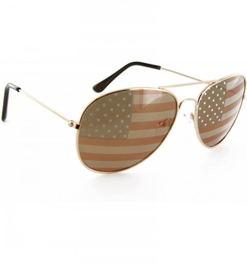 Aviator Patriotic Aviator Sunglasses American Flag Lens - Gold - CY12H59UEBZ $10.46