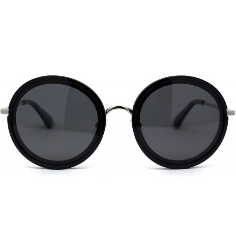 Round Womens Round Polarized Double Rim Circle Lens Sunglasses - Silver Black Solid Black - CW192AMO5ZD $9.72