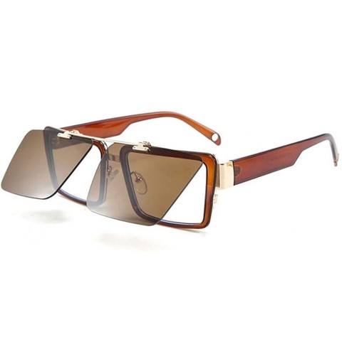 Square Square Steampunk Flip UP Sunglasses for Women UV400 Anti-Blue light Lens - 7 Brown - CT1900RX7IE $9.29