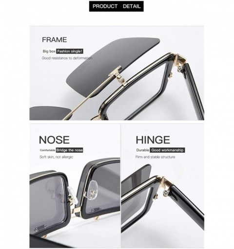 Square Square Steampunk Flip UP Sunglasses for Women UV400 Anti-Blue light Lens - 7 Brown - CT1900RX7IE $9.29