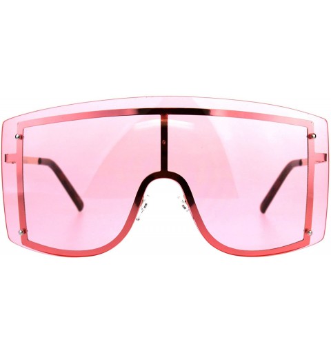 Shield SUPER Oversized Shield Sunglasses Womens Fashion Cover Shades Color Lens - Gold (Pink) - CS18DS6TY2Z $33.17