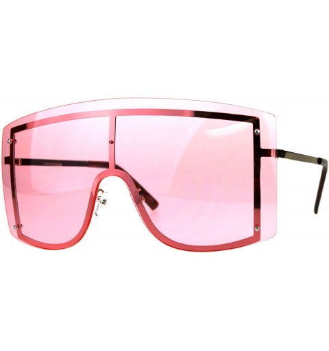 Shield SUPER Oversized Shield Sunglasses Womens Fashion Cover Shades Color Lens - Gold (Pink) - CS18DS6TY2Z $18.06