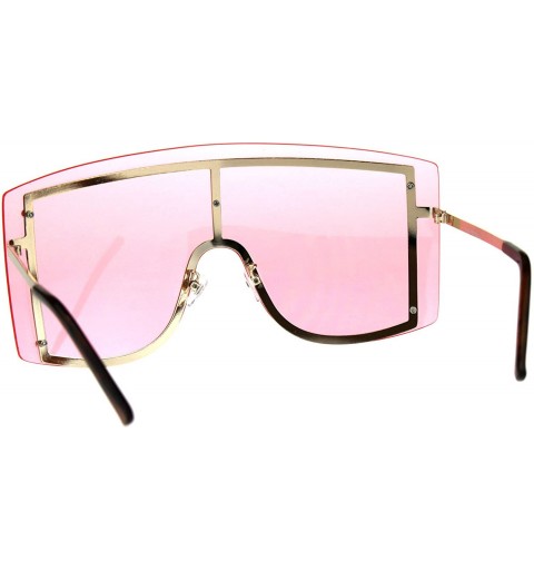 Shield SUPER Oversized Shield Sunglasses Womens Fashion Cover Shades Color Lens - Gold (Pink) - CS18DS6TY2Z $18.06