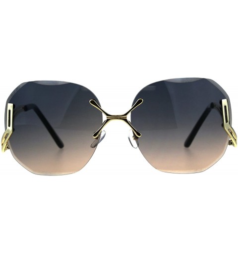 Oversized Womens Luxury Rimless Designer Fashion Butterfly Sunglasses - Peach Smoke - CO18CGNHKKW $13.49