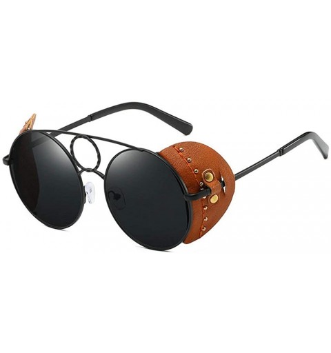Round 2020 Fashion punk Sunglasses Brand Design Round Shades Women Vintage Mens Goggle UV400 - Black&grey - CK192AAZLD5 $16.00