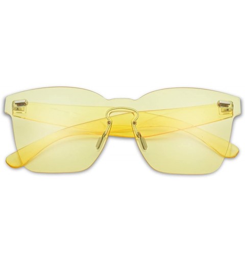 Square Colorful Transparent Square Super Retro One Piece Horn Rimmed Sunglasses Monoblock Lenses - Yellow - CR188YLWYSI $22.63