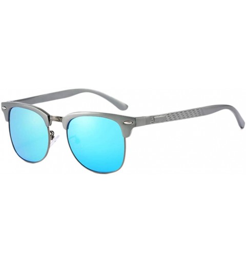 Semi-rimless Semi Rimless Sunglasses Polarized for Men Women- Classic Retro Half Frame Sunglasse with Metal Rivets - Gun Blue...