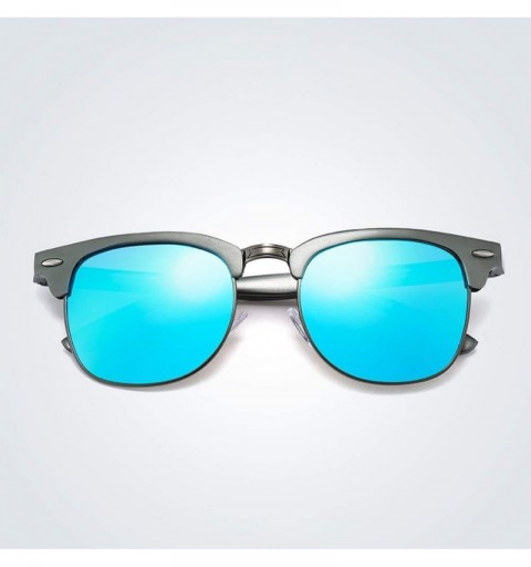 Semi-rimless Semi Rimless Sunglasses Polarized for Men Women- Classic Retro Half Frame Sunglasse with Metal Rivets - Gun Blue...